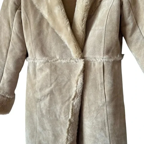 Express Y2K Vintage Suede Leather Faux Fur Lined Winter Coat Medium - Picture 10 of 15